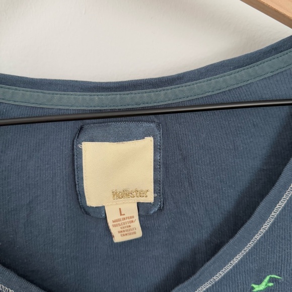 Hollister Y2K large slim fit Henley tee long sleeve stone blue 2000s - Picture 5 of 8